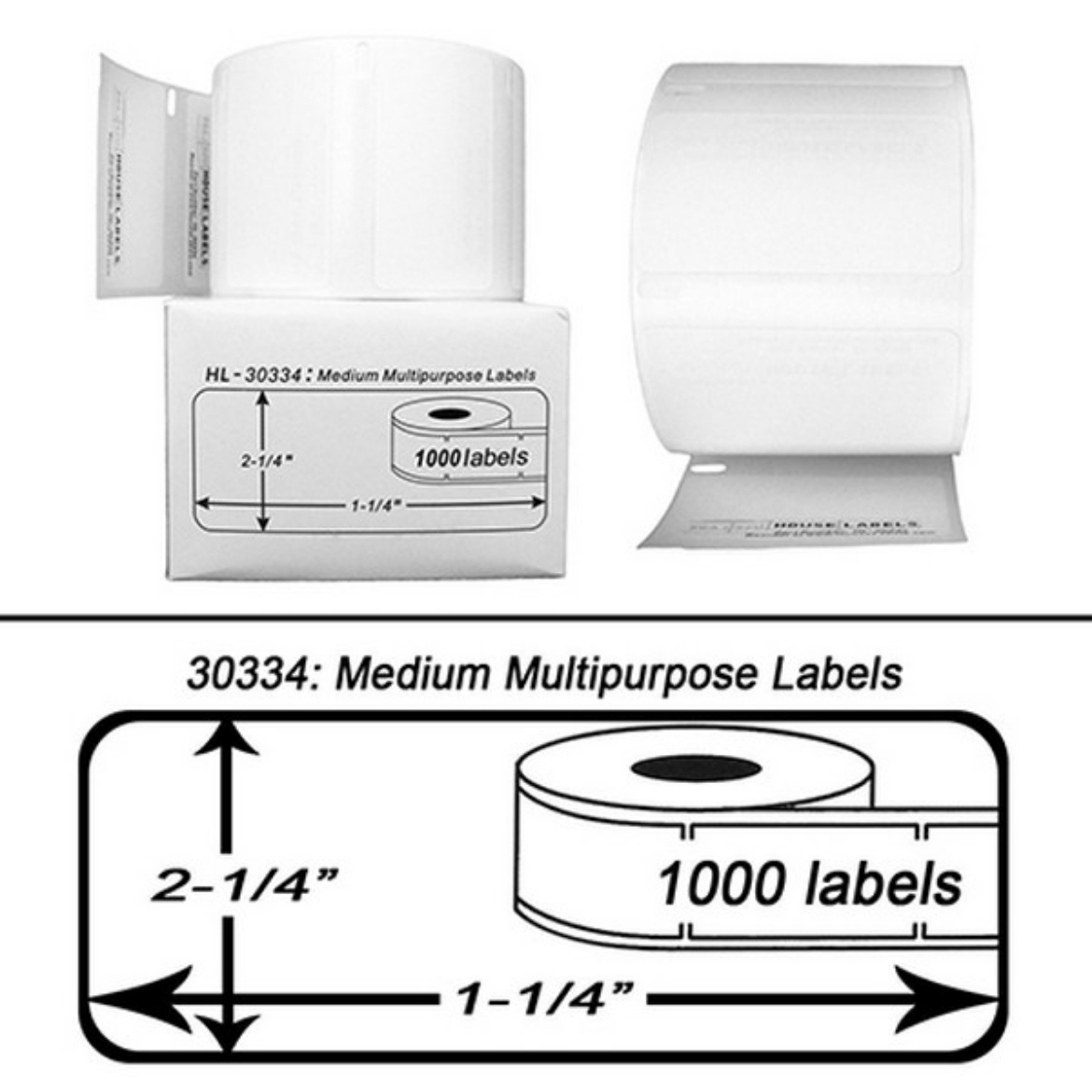 Picture of Compatible 30334 Black on White Medium Multipurpose Labels (2.25" x 1.25" / 32mm x 57mm )