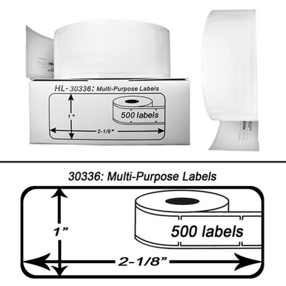 Picture of Compatible 30336 Black on White Small Multipurpose Labels (1" x 2.1" )